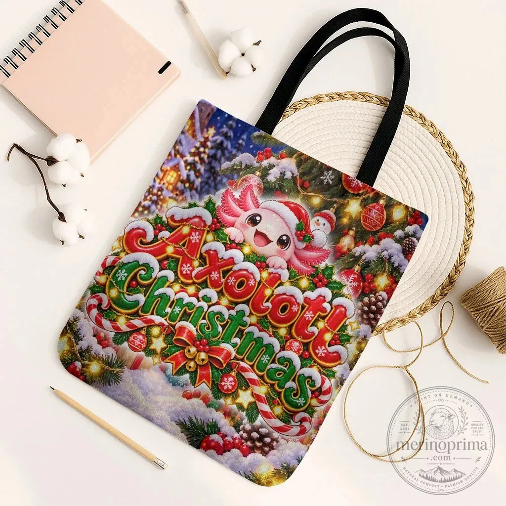 Cute Axolotl Christmas Festive Winter Snowflakes Art Tote Bag