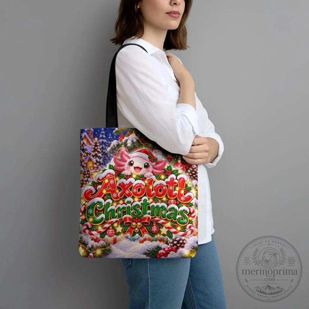 Cute Axolotl Christmas Festive Winter Snowflakes Art Tote Bag 11 Cute Axolotl Christmas Festive Winter Snowflakes Art Tote Bag
