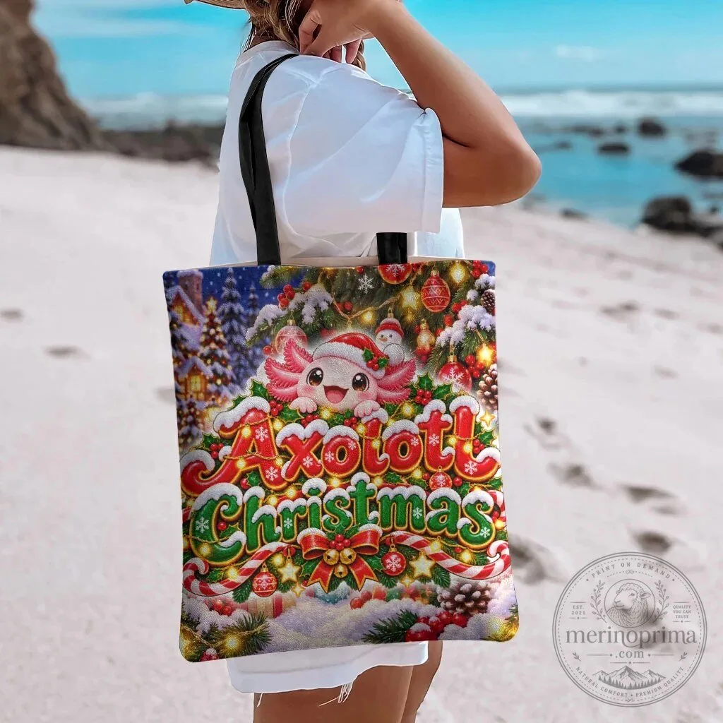 Cute Axolotl Christmas Festive Winter Snowflakes Art Tote Bag 12 Cute Axolotl Christmas Festive Winter Snowflakes Art Tote Bag