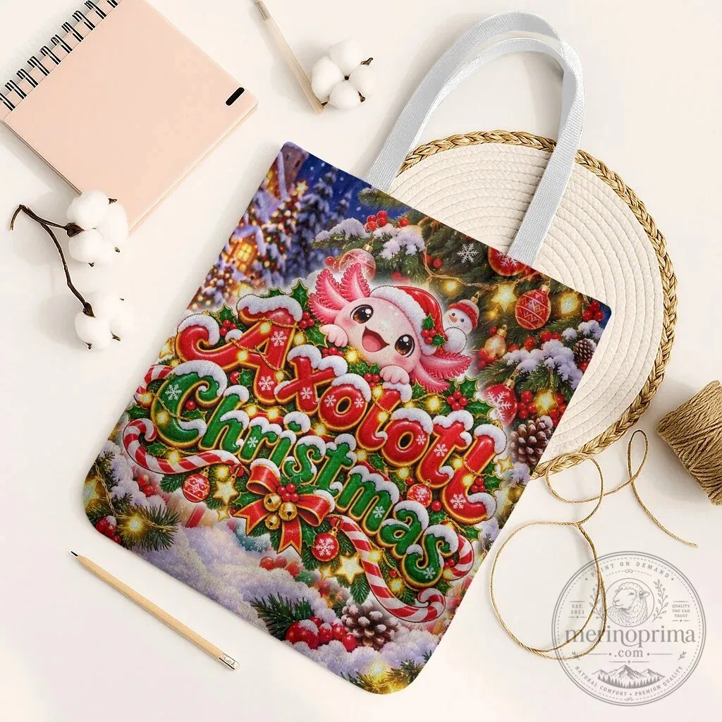 Cute Axolotl Christmas Festive Winter Snowflakes Art Tote Bag 13 Cute Axolotl Christmas Festive Winter Snowflakes Art Tote Bag