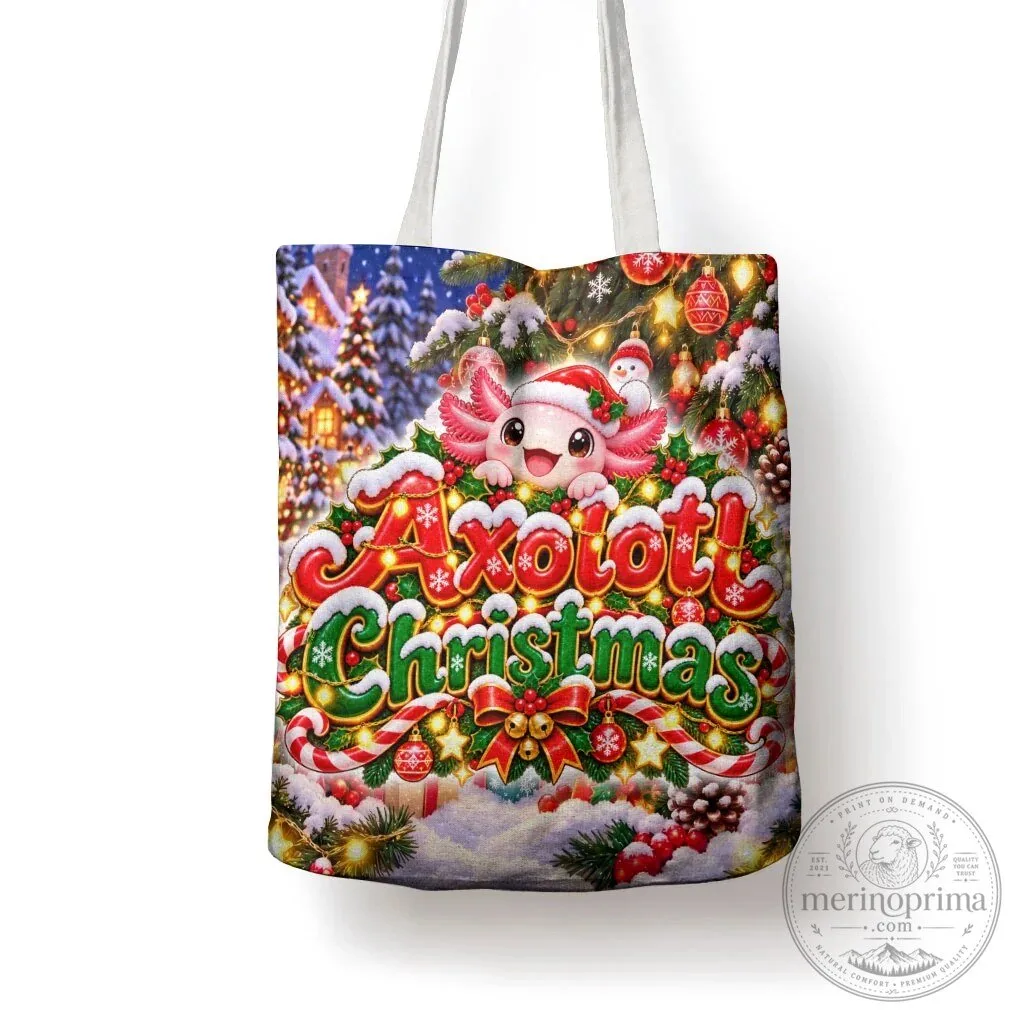 Cute Axolotl Christmas Festive Winter Snowflakes Art Tote Bag 14 Cute Axolotl Christmas Festive Winter Snowflakes Art Tote Bag