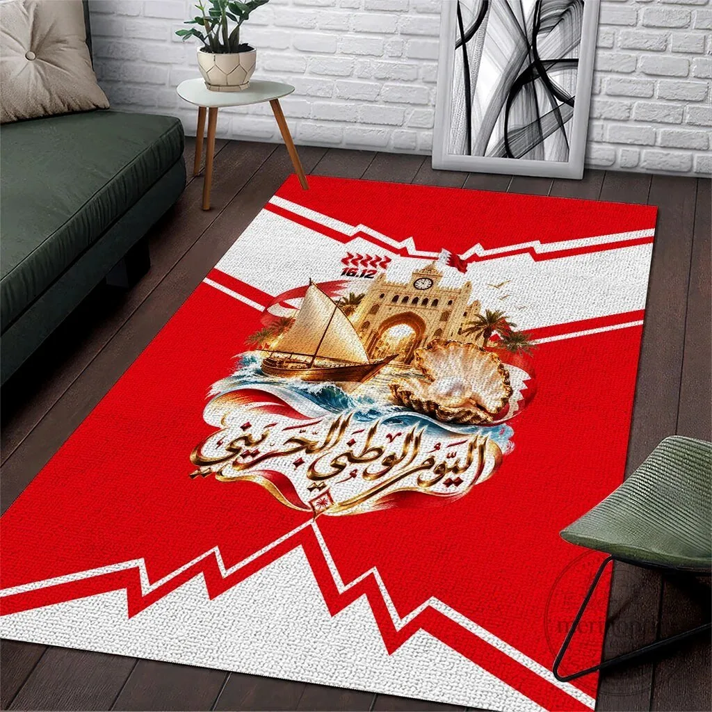 Bahrain National Day Celebration Red and White Cultural Emblem Area Rug 6 Bahrain National Day Celebration Red and White Cultural Emblem Area Rug