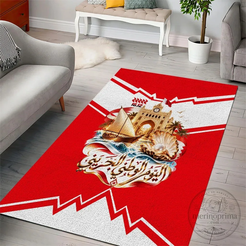 Bahrain National Day Celebration Red and White Cultural Emblem Area Rug 10 Bahrain National Day Celebration Red and White Cultural Emblem Area Rug