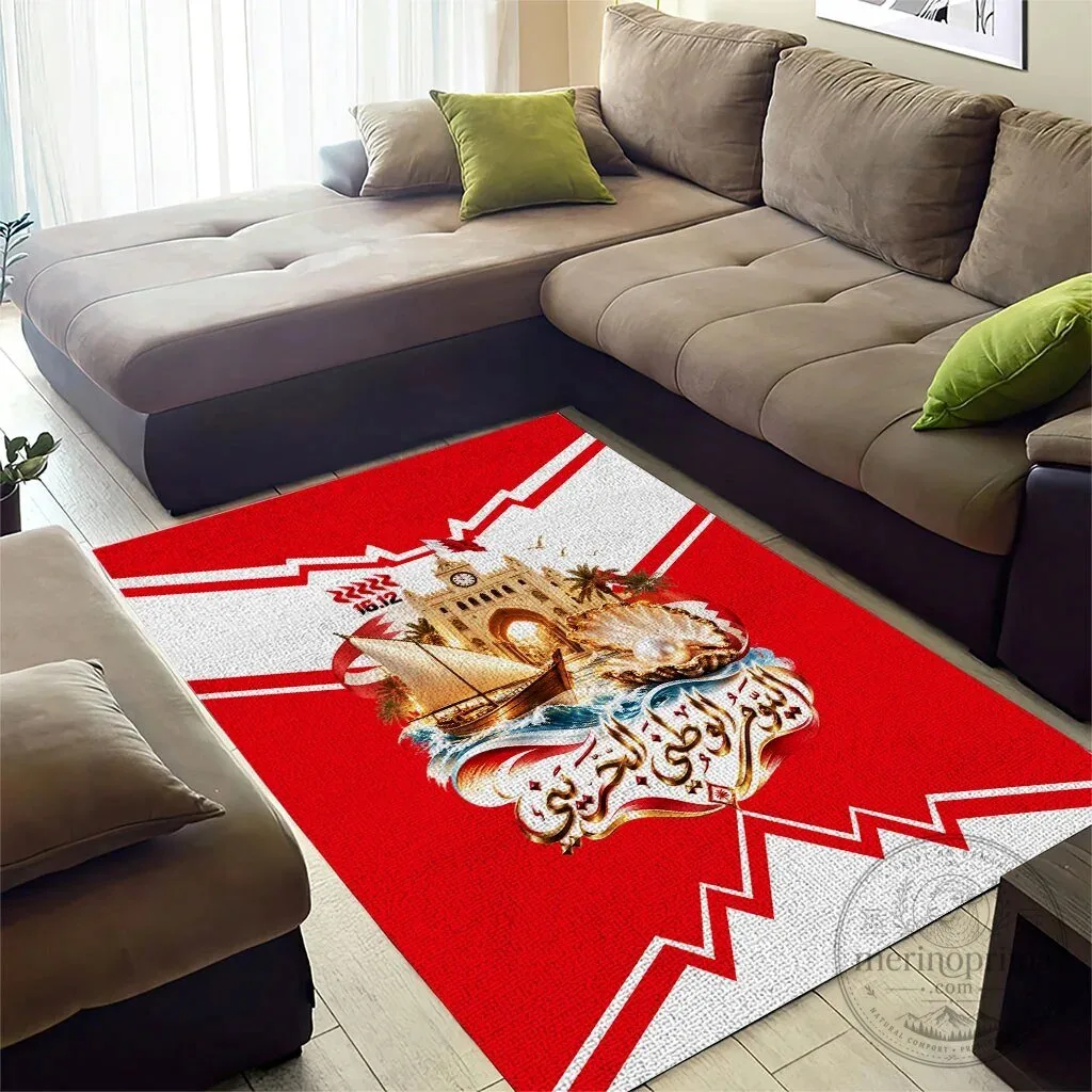 Bahrain National Day Celebration Red and White Cultural Emblem Area Rug 11 Bahrain National Day Celebration Red and White Cultural Emblem Area Rug
