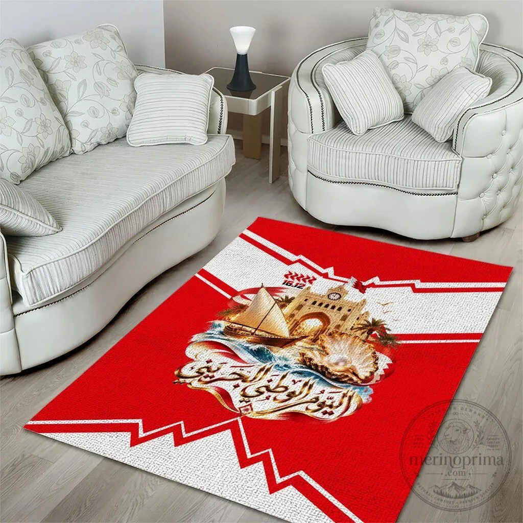 Bahrain National Day Celebration Red and White Cultural Emblem Area Rug 12 Bahrain National Day Celebration Red and White Cultural Emblem Area Rug