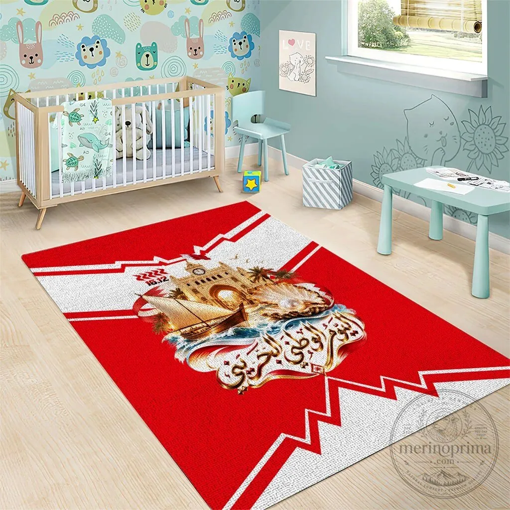 Bahrain National Day Celebration Red and White Cultural Emblem Area Rug 13 Bahrain National Day Celebration Red and White Cultural Emblem Area Rug