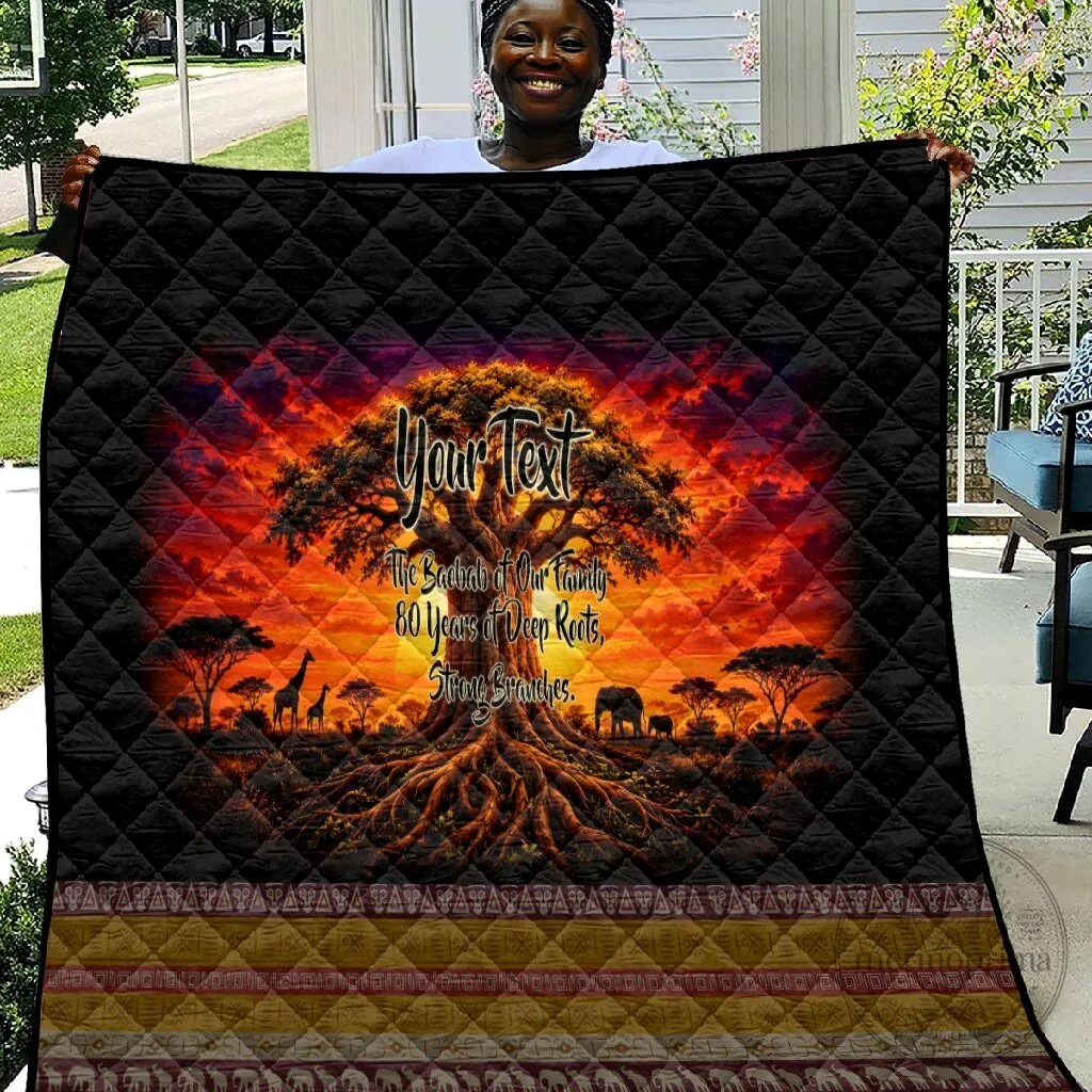 Personalized 80th Birthday Baobab Tree African Sunset Savanna Quilt