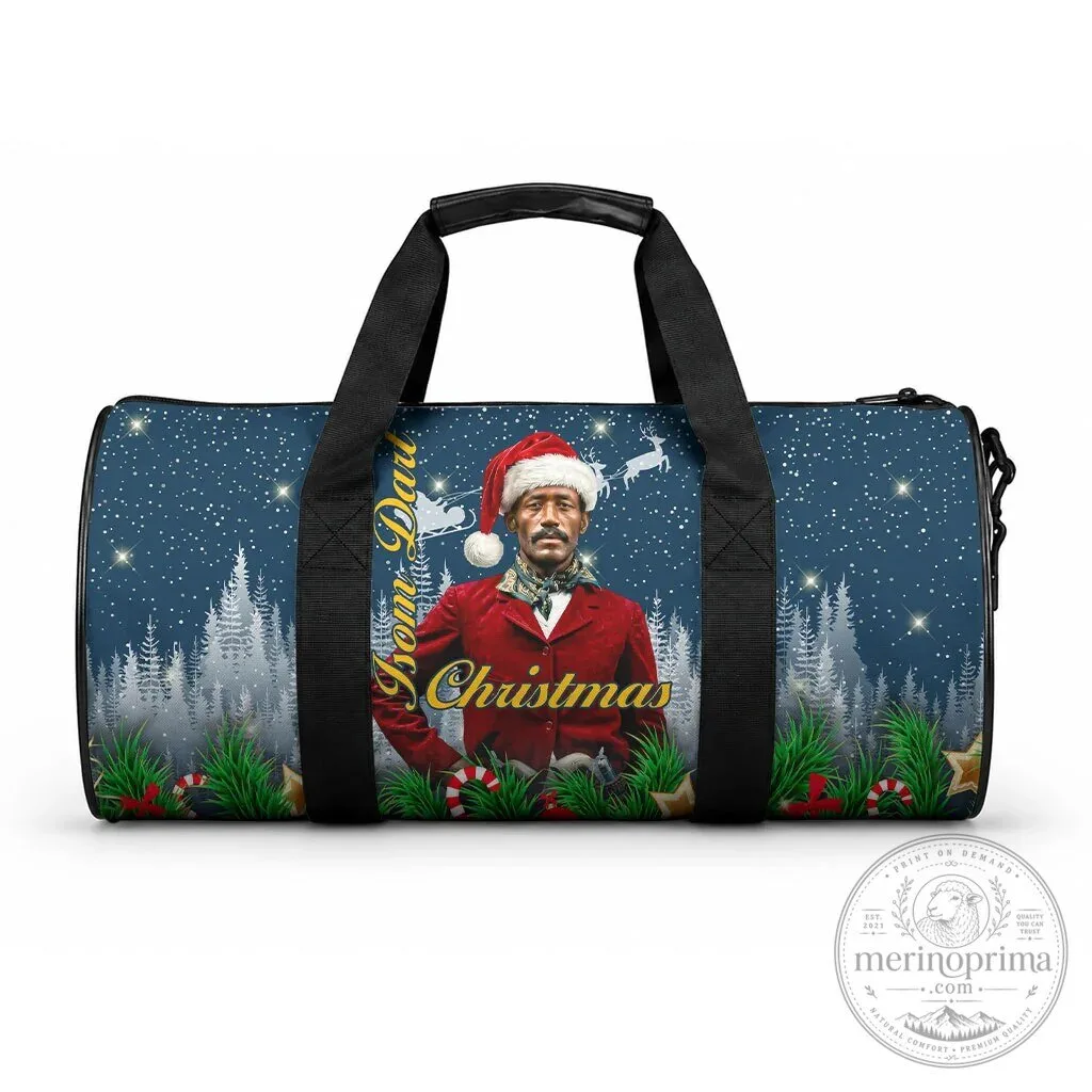 Isom Dart Christmas Black Cowboy Santa Western Snow Winter Duffle Bag