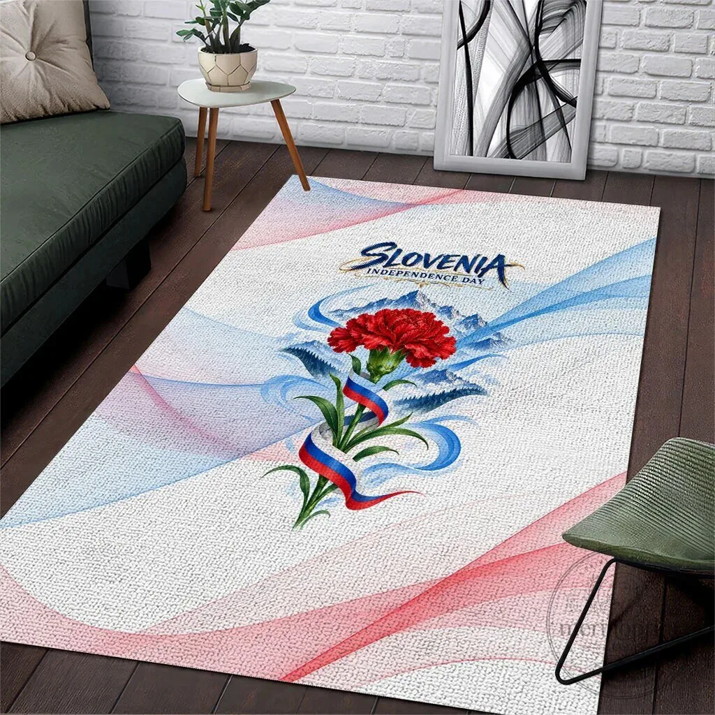 Slovenia Independence Day Red Carnation Flower Mount Triglav Flag Area Rug