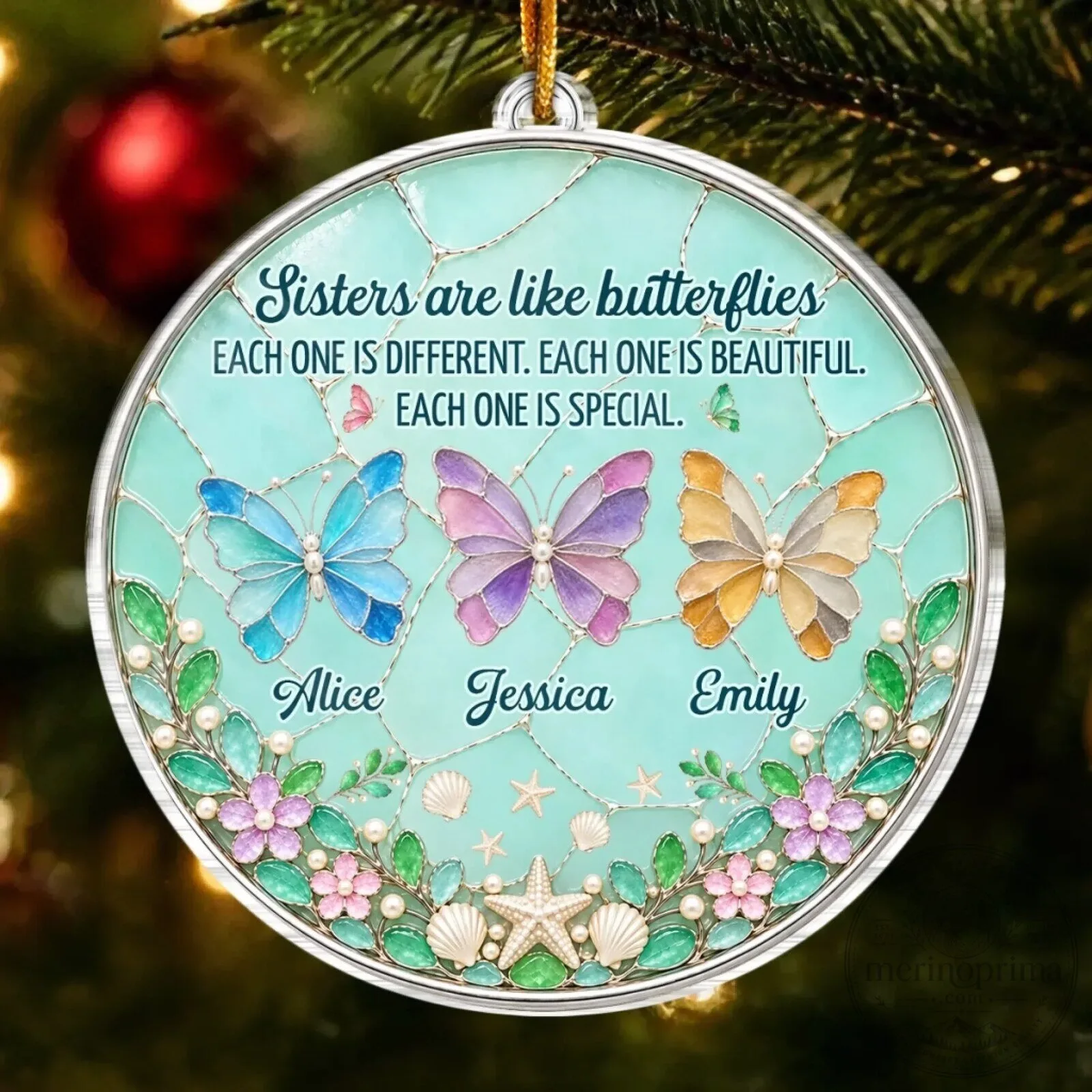 Personalized Sister Butterfly Christmas Ornament, Custom Name Family Gift