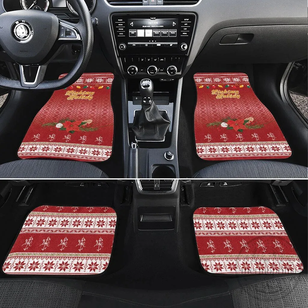 Christmas Holiday Poinsettia Ugly Sweater Pattern Car Floor Mats
