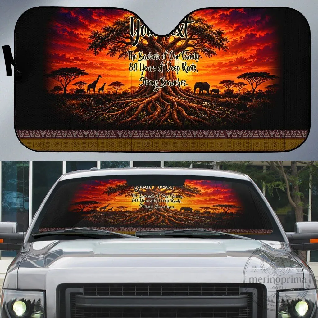 Personalized 80th Birthday Baobab Tree African Sunset Savanna Car Sunshade