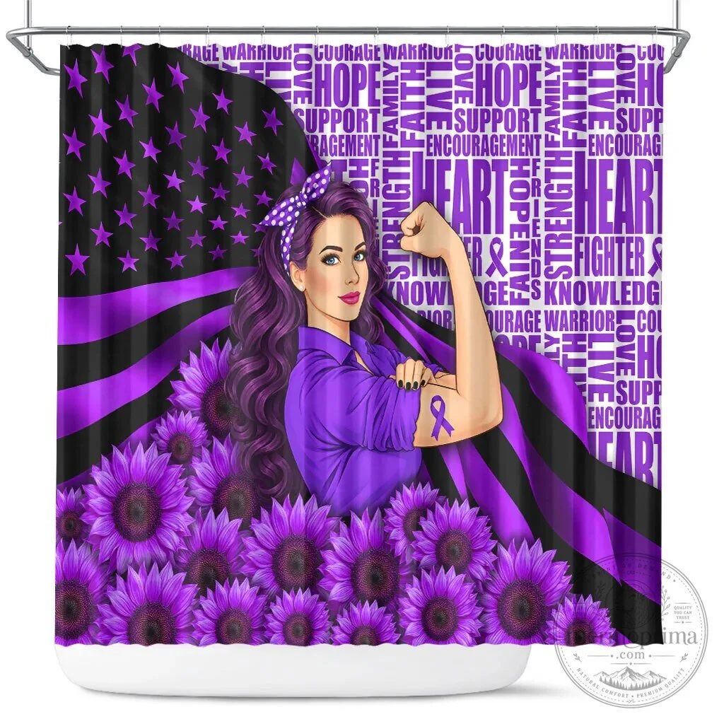 Domestic Violence Awareness Strong Woman Purple Ribbon Sunflower Flag Shower Curtain