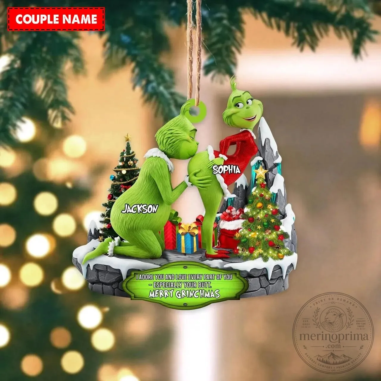 Personalized Grinch and Cindy Lou Who Merry Grinchmas Christmas Tree Ornament