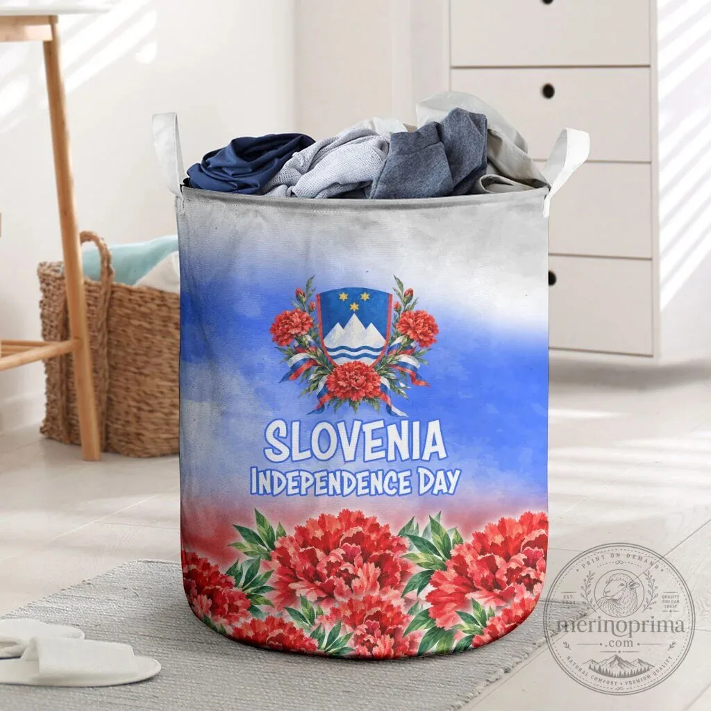 Slovenia Independence Day White Lipizzan Horse Red Carnation Emblem Laundry Basket