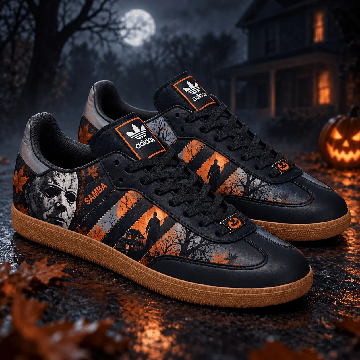 Michael Myers Halloween Horror Movie Character Black and Orange Samba Shoes