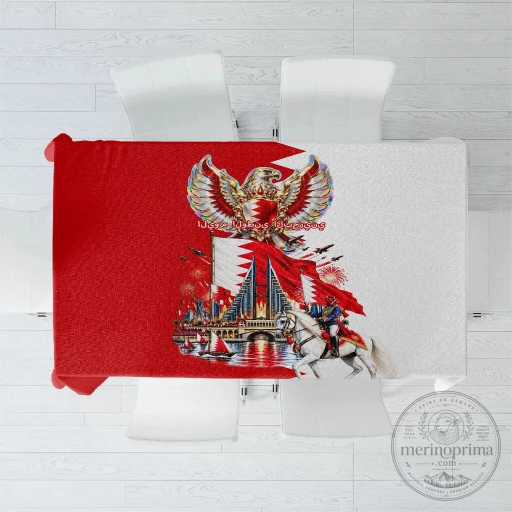 Bahrain National Day Cultural Emblem Flag Horse Knight Tablecloth