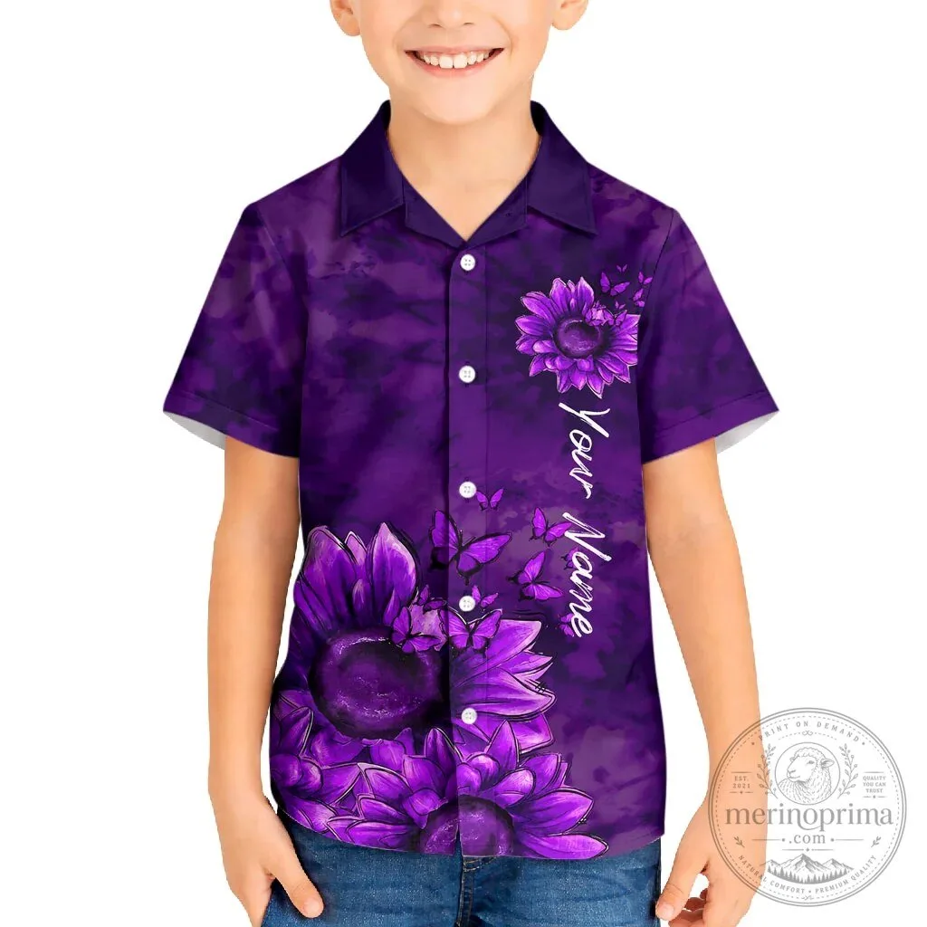 Personalized Domestic Violence Awareness Purple Sunflower Kid's Hawaiian Shirt