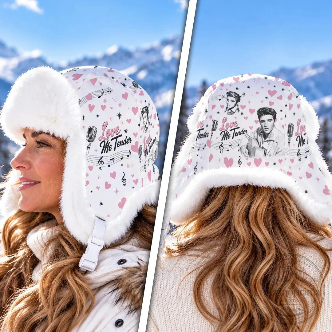Elvis Presley Love Me Tender Winter Trapper Hat with Faux Fur Trim