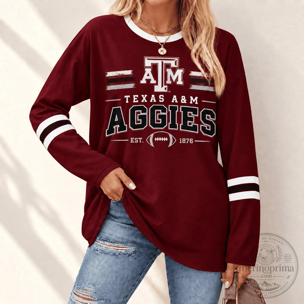 Texas A&M Aggies Established 1876 Football Team Long-Sleeve T-Shirt