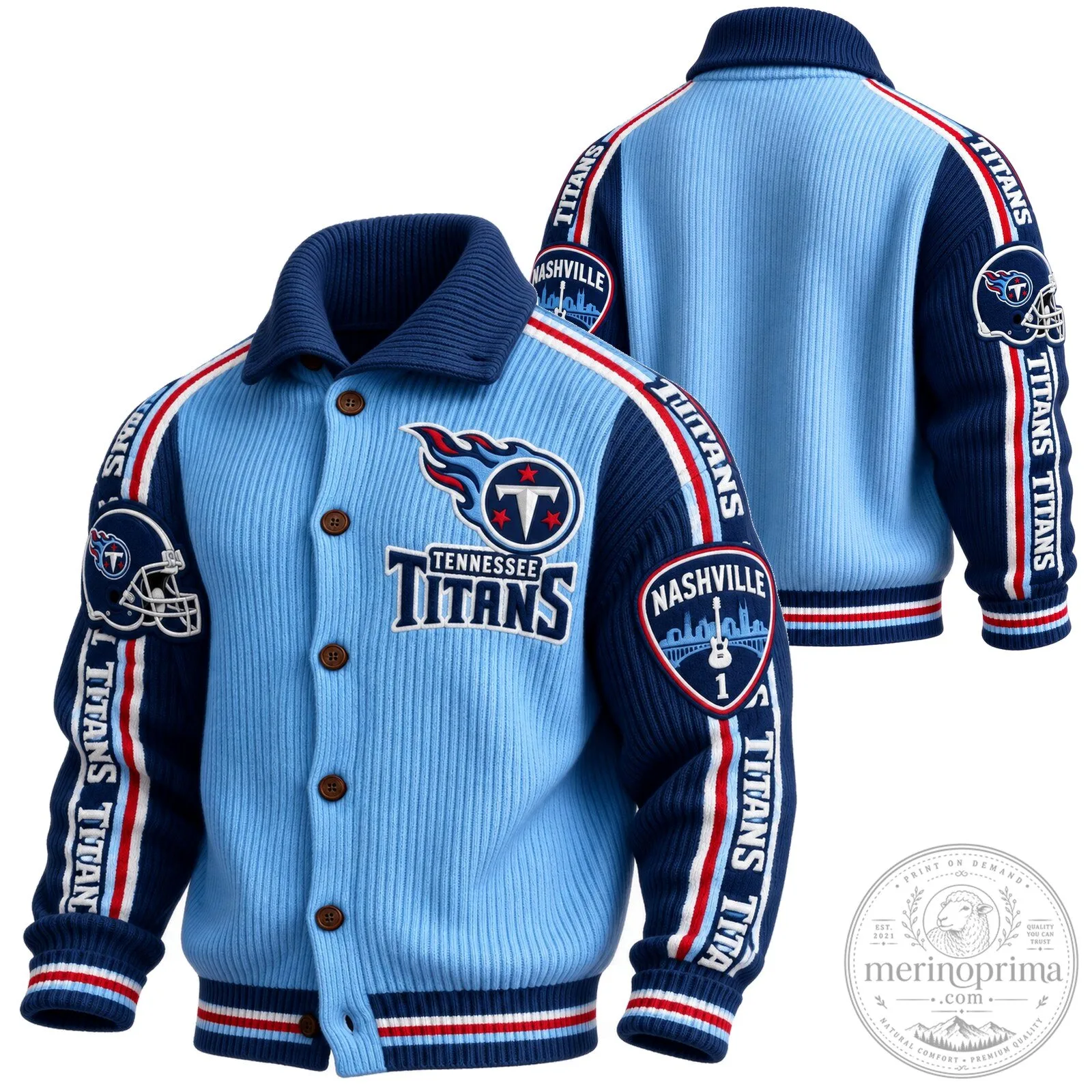 Tennessee Titans NFL Football Team Blue Knit Cardigan Sweater