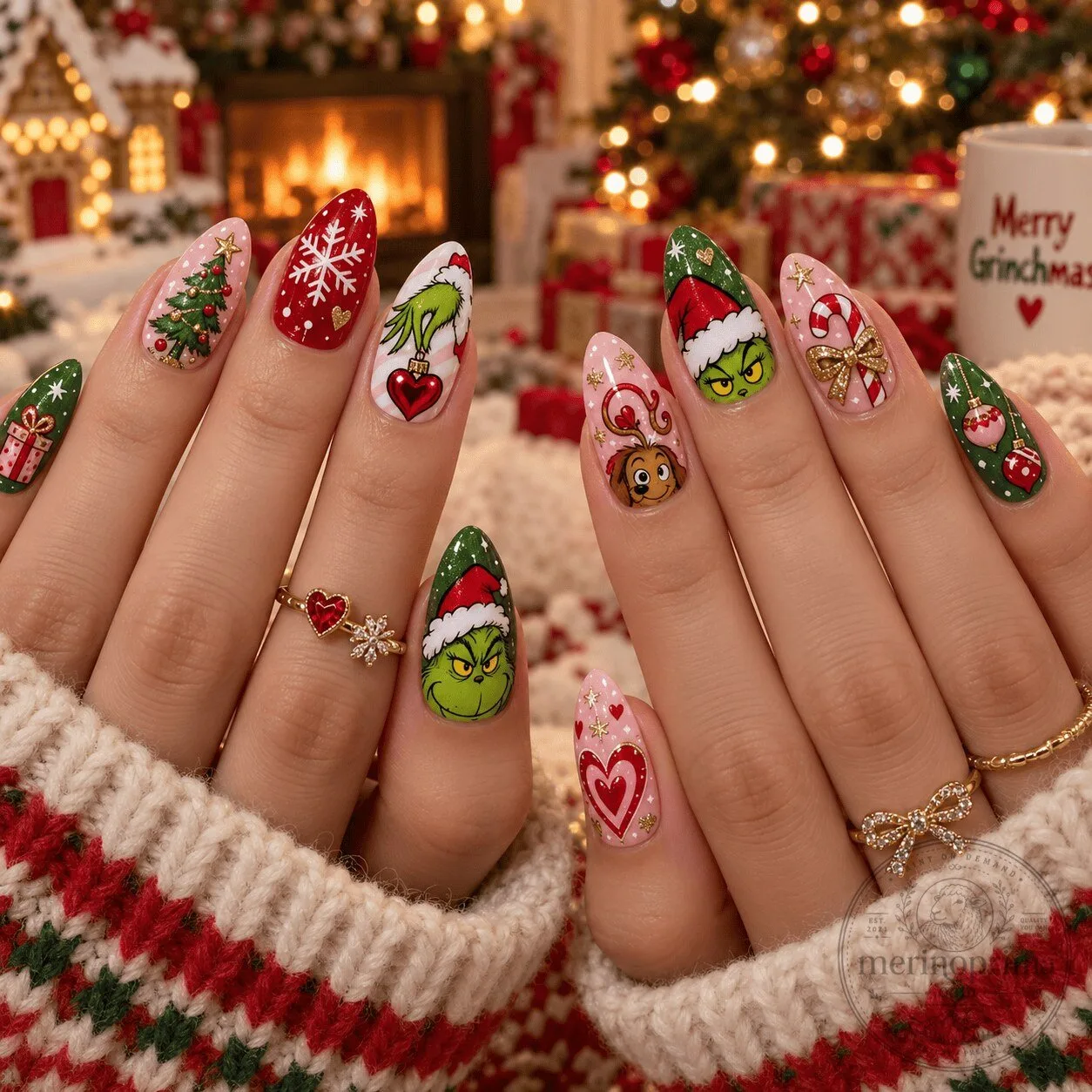 The Grinch Whoville Christmas Holiday Press On Nails Set for Festive Fun