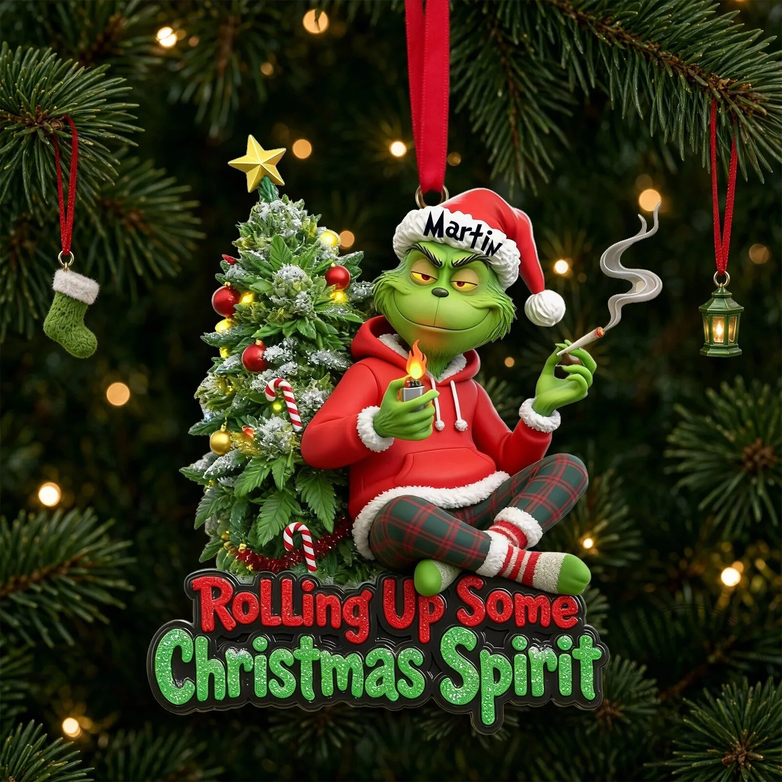 Grinch Rolling Up Some Christmas Spirit Personalized Christmas Ornament 8 Grinch Rolling Up Some Christmas Spirit Personalized Christmas Ornament