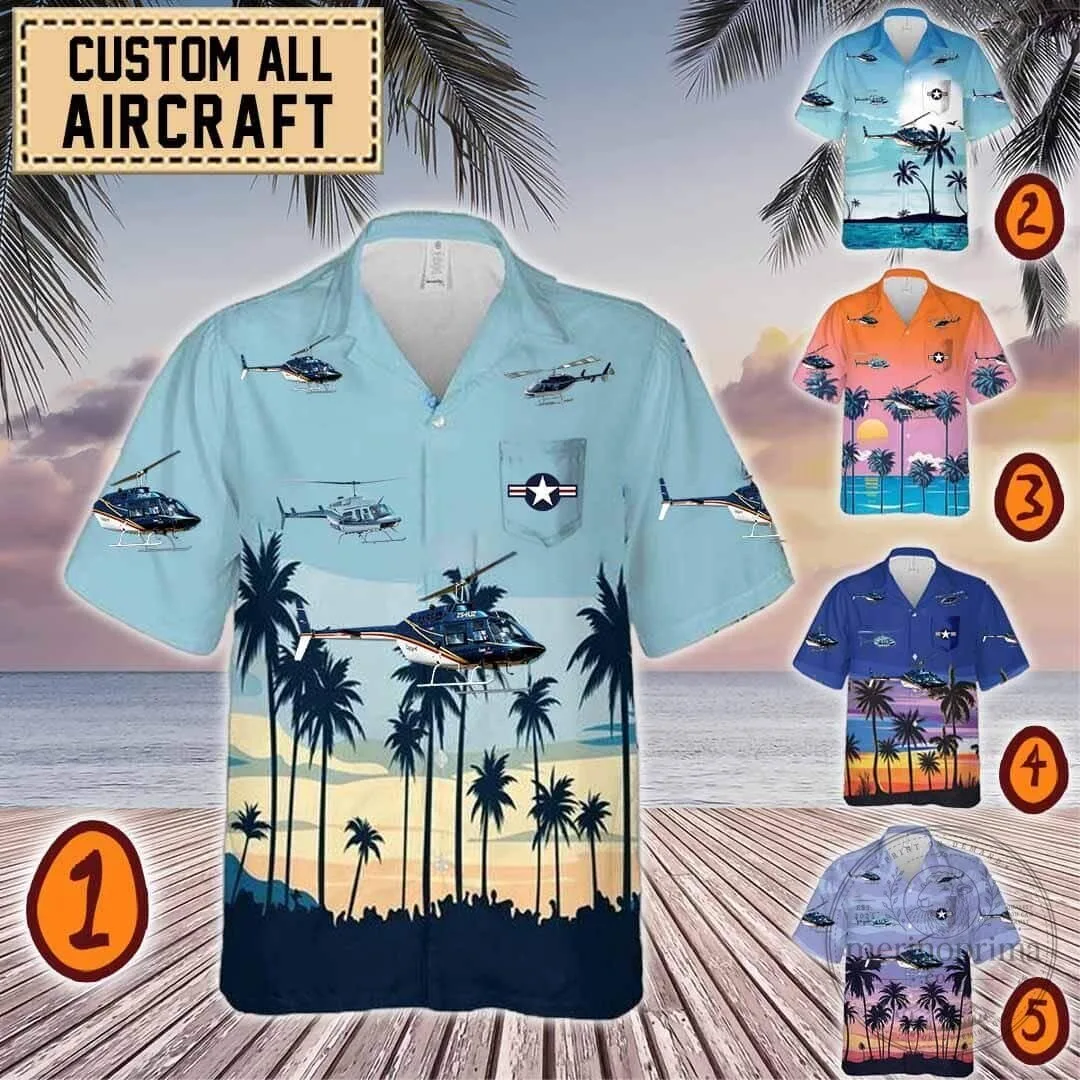 Bell 206 Helicopter Tropical Sunset Hawaiian Shirt
