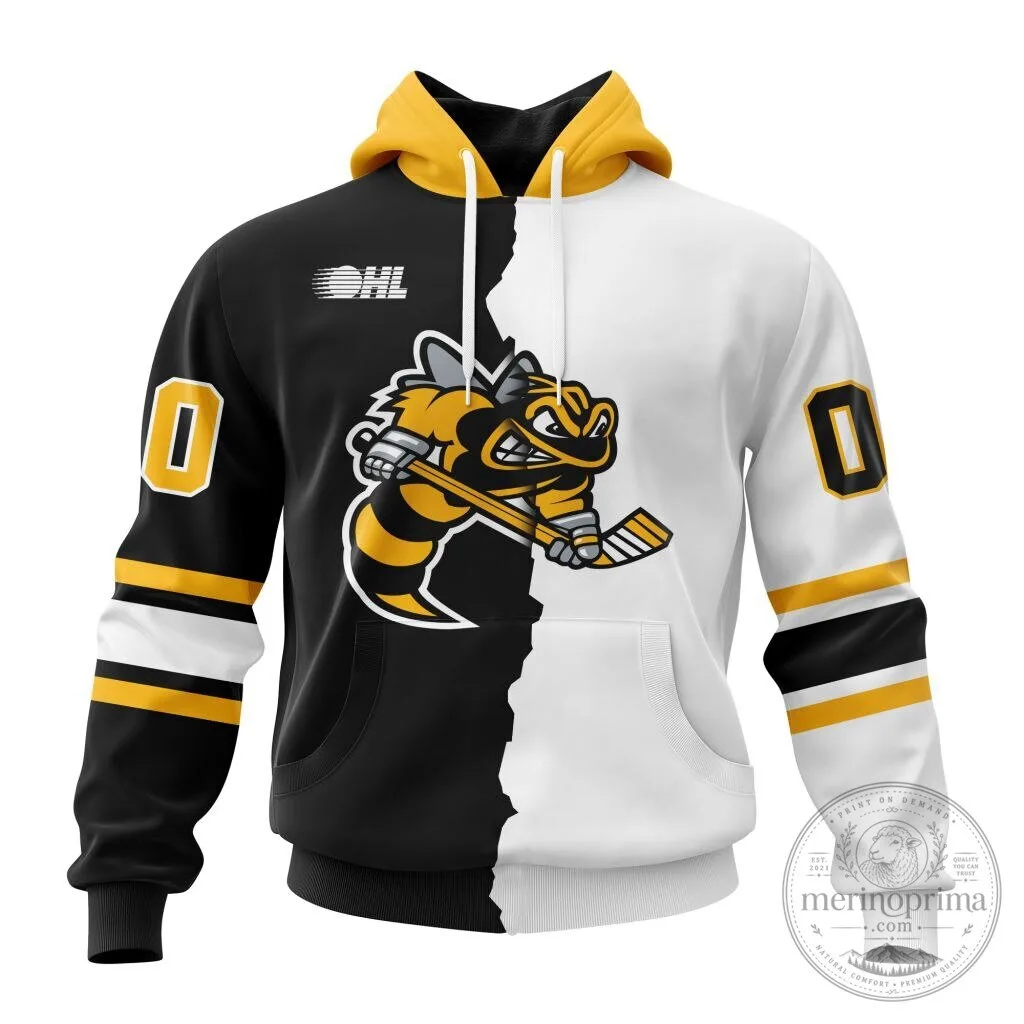 Sarnia Sting Hockey Team Personalized Black White Gold Hoodie