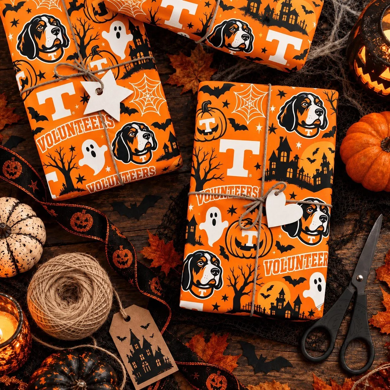 Tennessee Volunteers Halloween Spooky Dog Ghost Pumpkin Gift Wrapping Paper