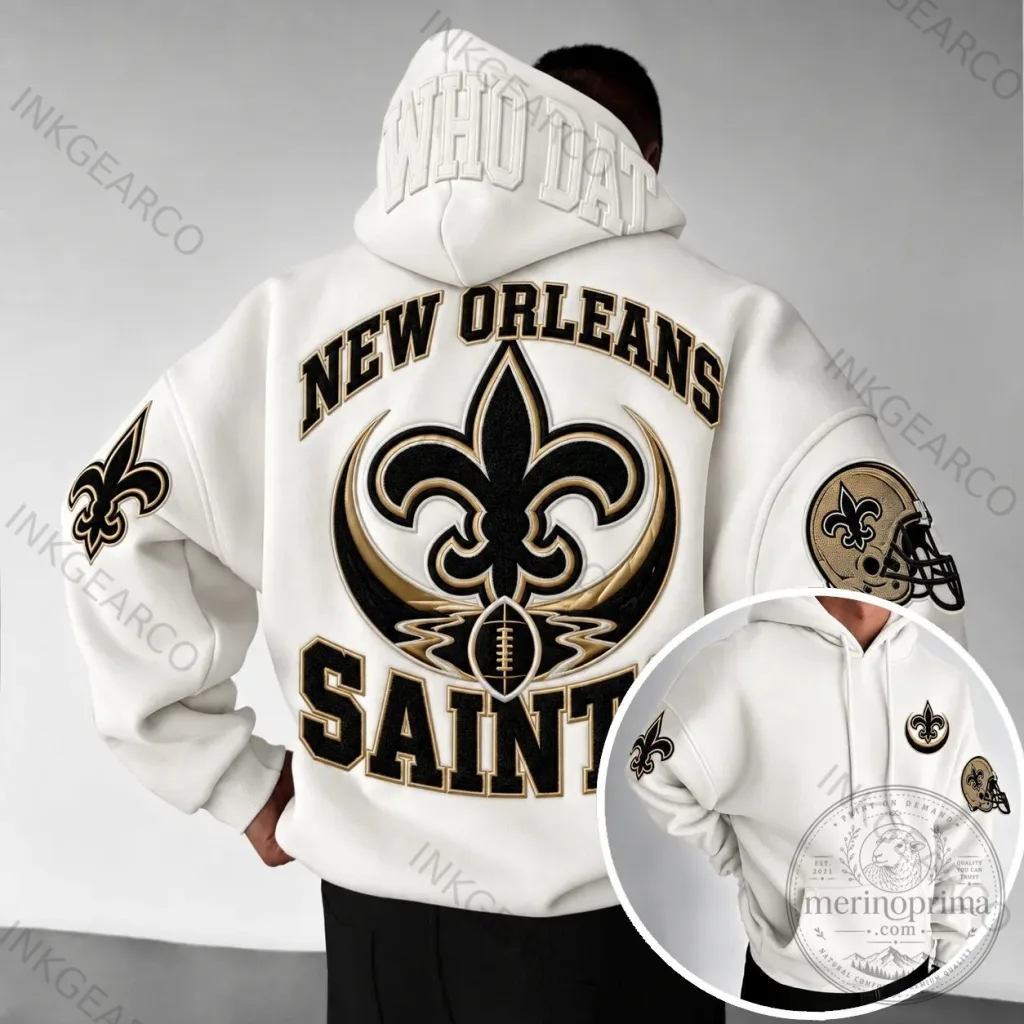 New Orleans Saints NFL Football Team Logo White Pullover Hoodie New Orleans Saints NFL Football Team Logo White Pullover Hoodie