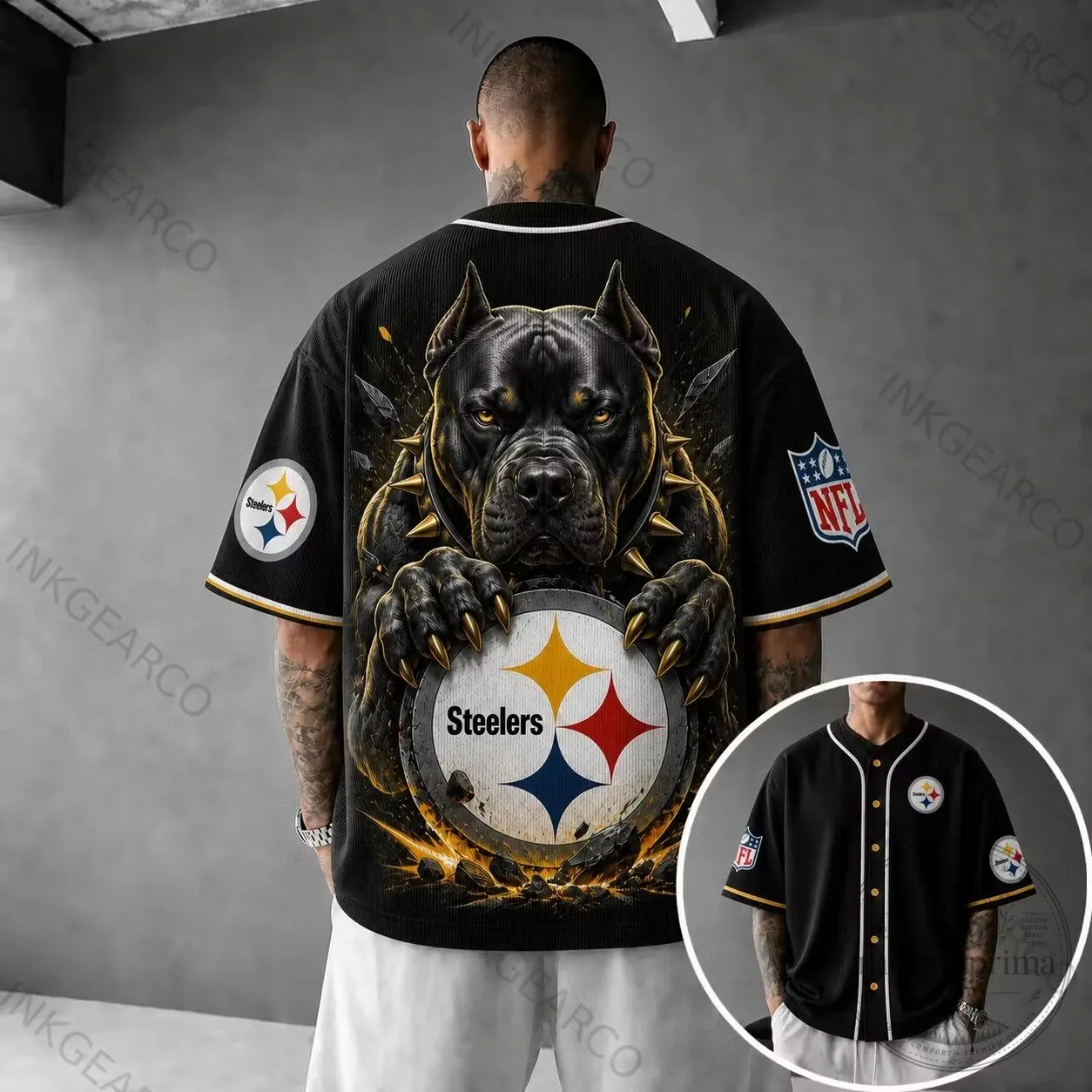 Pittsburgh Steelers Pitbull Dog NFL Baseball Jersey for Men 1 Pittsburgh Steelers Pitbull Dog NFL Baseball Jersey for Men