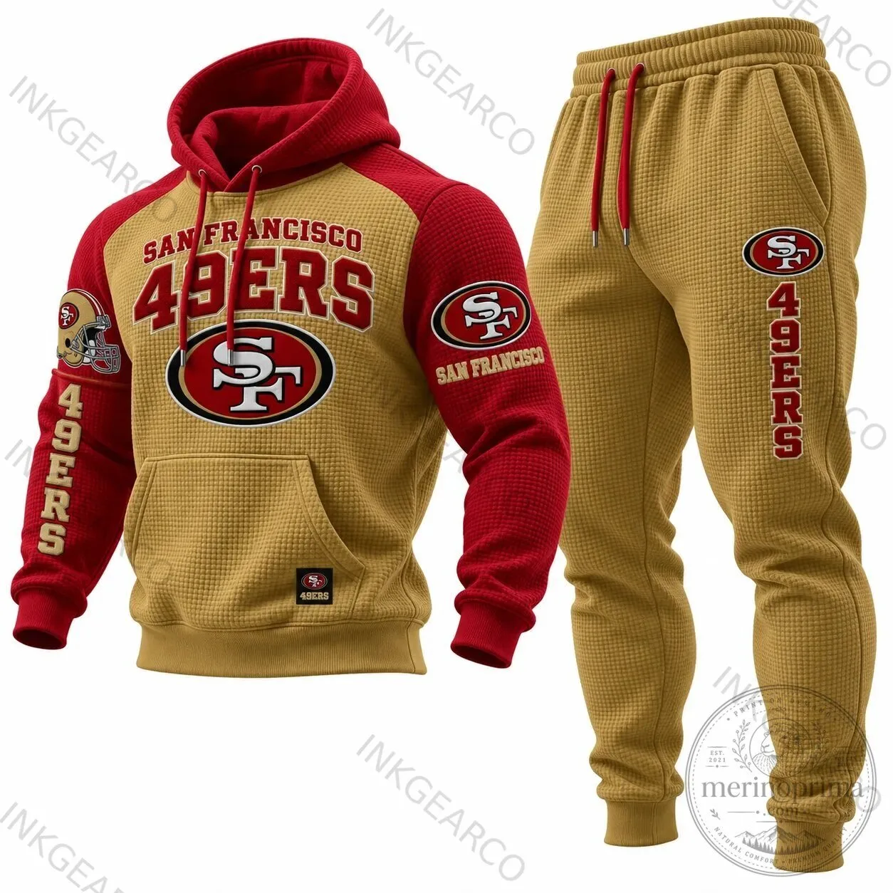 San Francisco 49ers NFL Team Logo Gold Waffle Knit Hoodie 1 San Francisco 49ers NFL Team Logo Gold Waffle Knit Hoodie