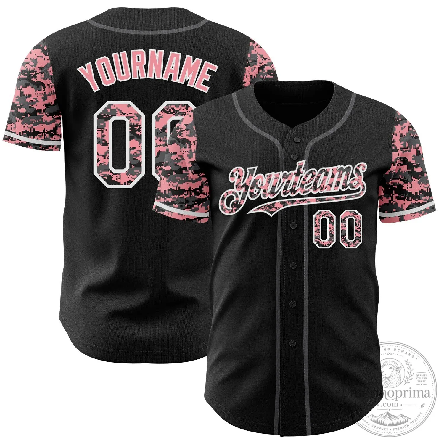 Custom Black Pink Digital Camouflage Two Tone Authentic Baseball Jersey