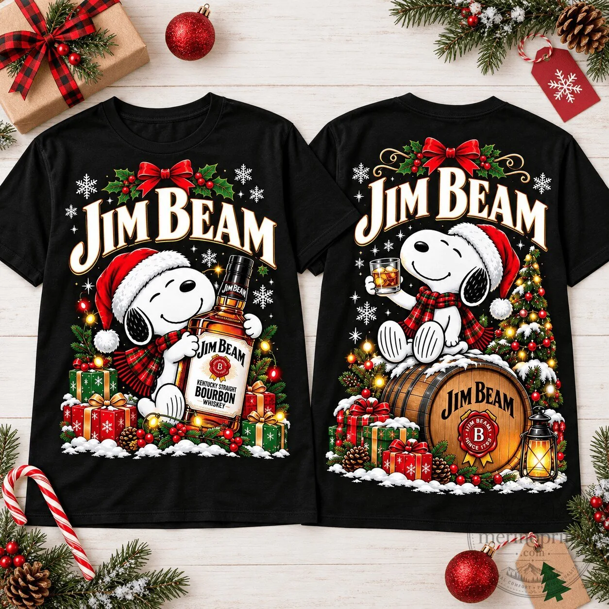 Jim Beam Snoopy Christmas Bourbon Whiskey T-Shirt