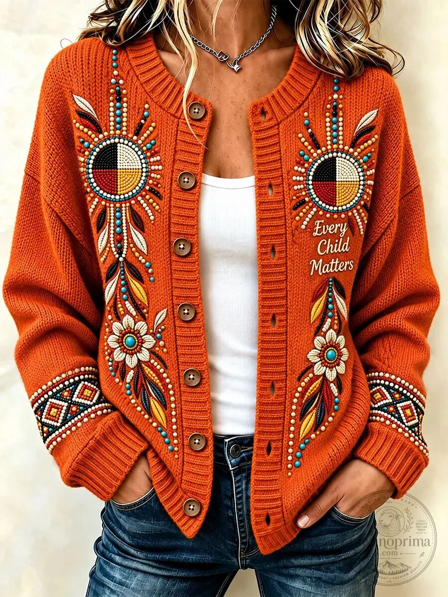 Every Child Matters Indigenous Orange Day Knitted Cardigan Sweater