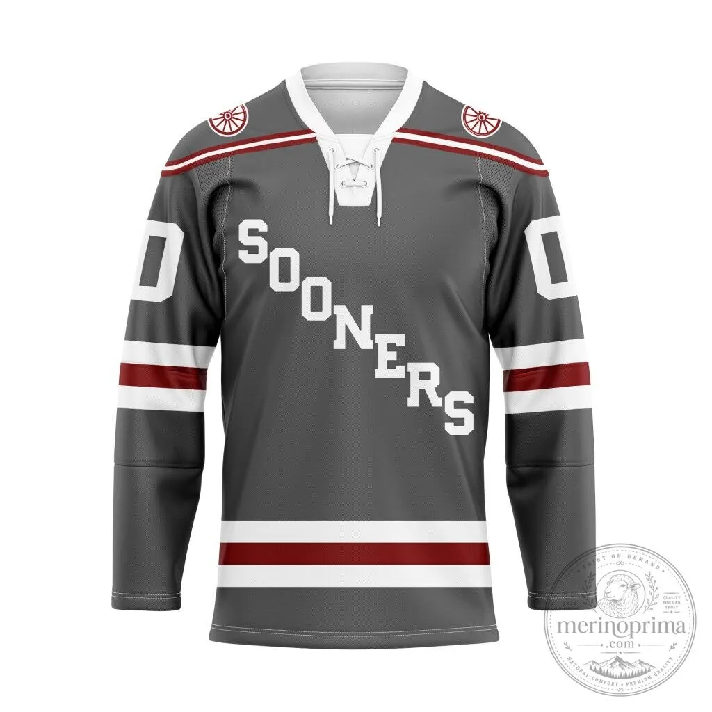 Oklahoma Sooners Personalized Gray Lace-Up Hockey Jersey
