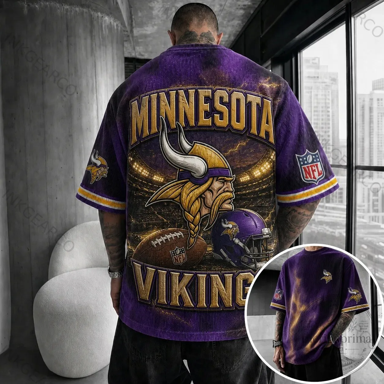 Minnesota Vikings Football Team Purple Stadium Graphic Short-Sleeve T-Shirt
