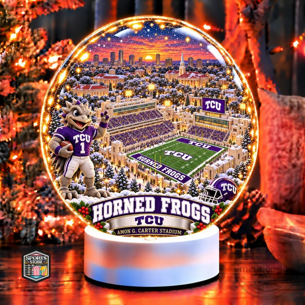 TCU Horned Frogs Amon G. Carter Stadium Christmas Snow Globe Ornament TCU Horned Frogs Amon G. Carter Stadium Christmas Snow Globe Ornament