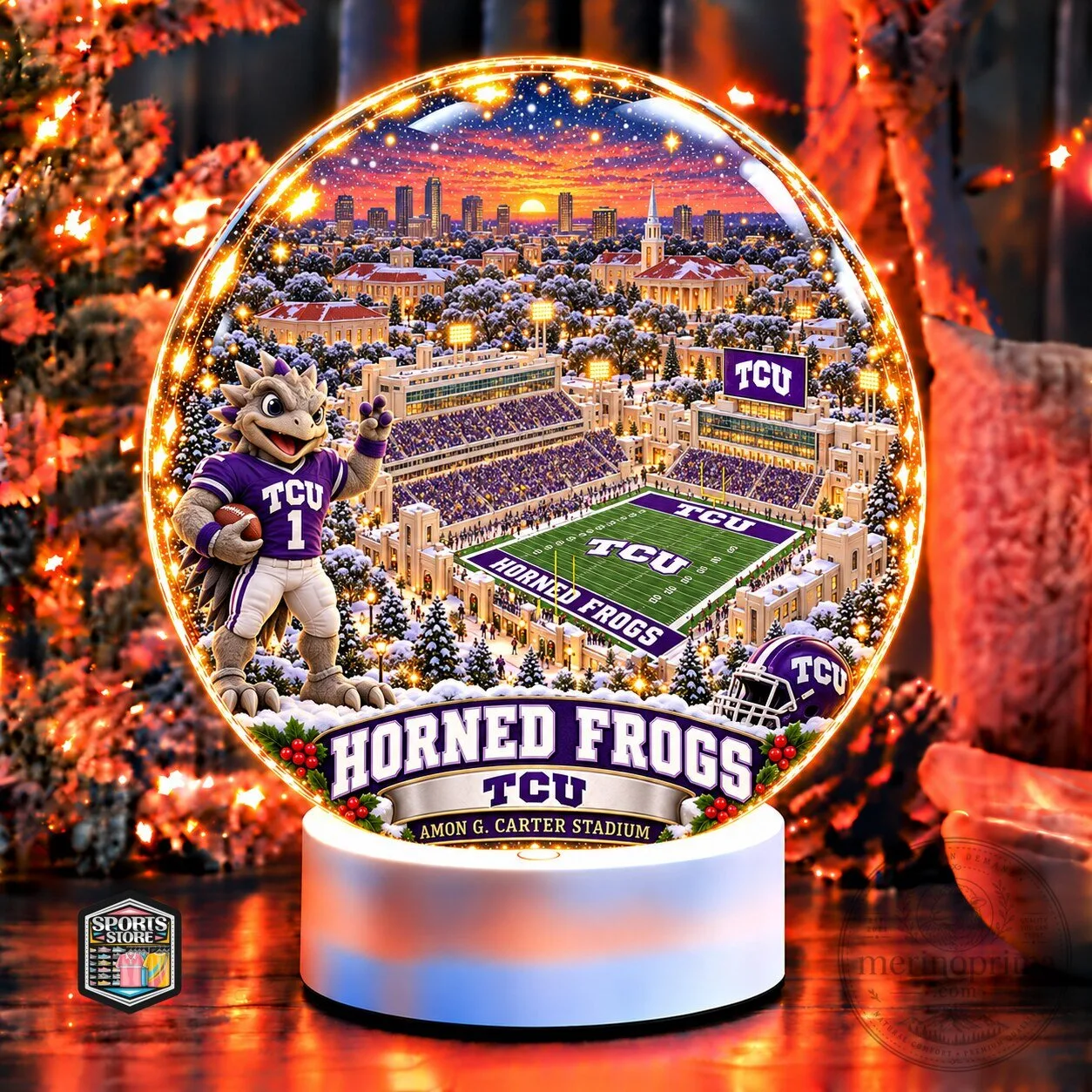 TCU Horned Frogs Amon G. Carter Stadium Christmas Snow Globe Ornament