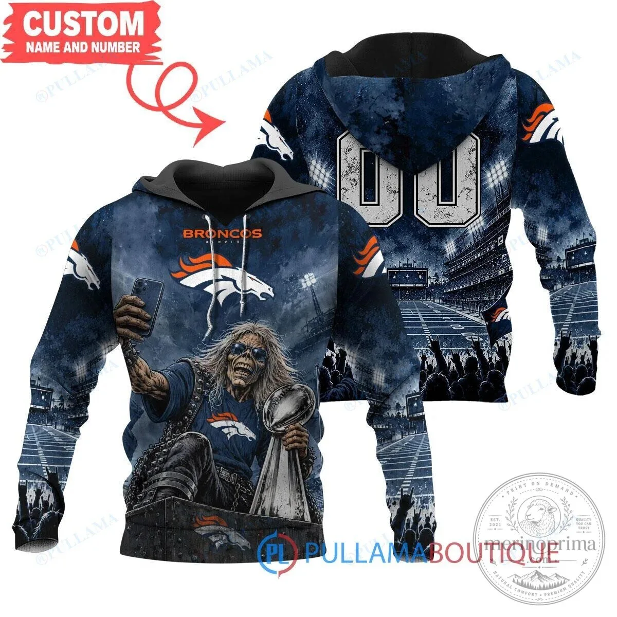 Denver Broncos Iron Maiden Eddie Super Bowl Trophy Heavy Metal Hoodie