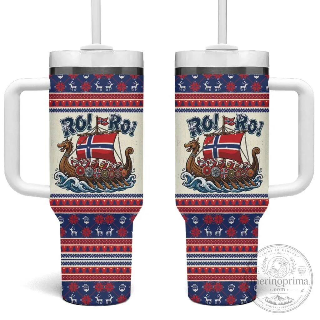Ro Ro Viking Santa Claus Christmas Pattern Insulated Tumbler with Handle