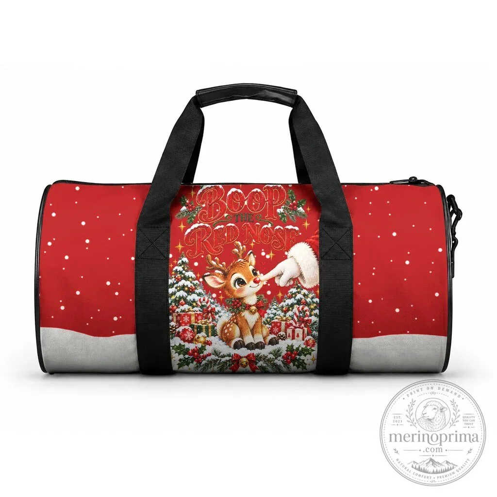 Cute Reindeer Boop The Red Nose Christmas Duffle Bag Festive Vintage Winter Snow
