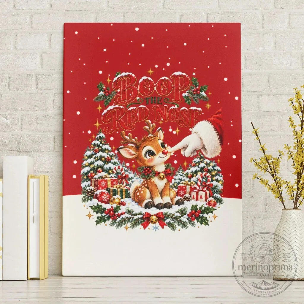 Cute Reindeer Boop The Red Nose Christmas Festive Vintage Winter Snow Canvas Wall Art