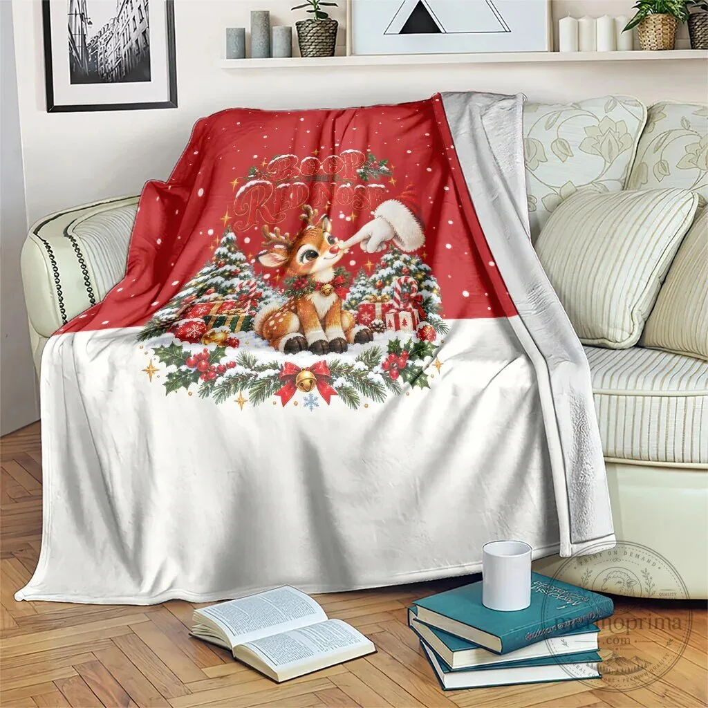Cute Reindeer Boop Christmas Holiday Winter Snow Blanket