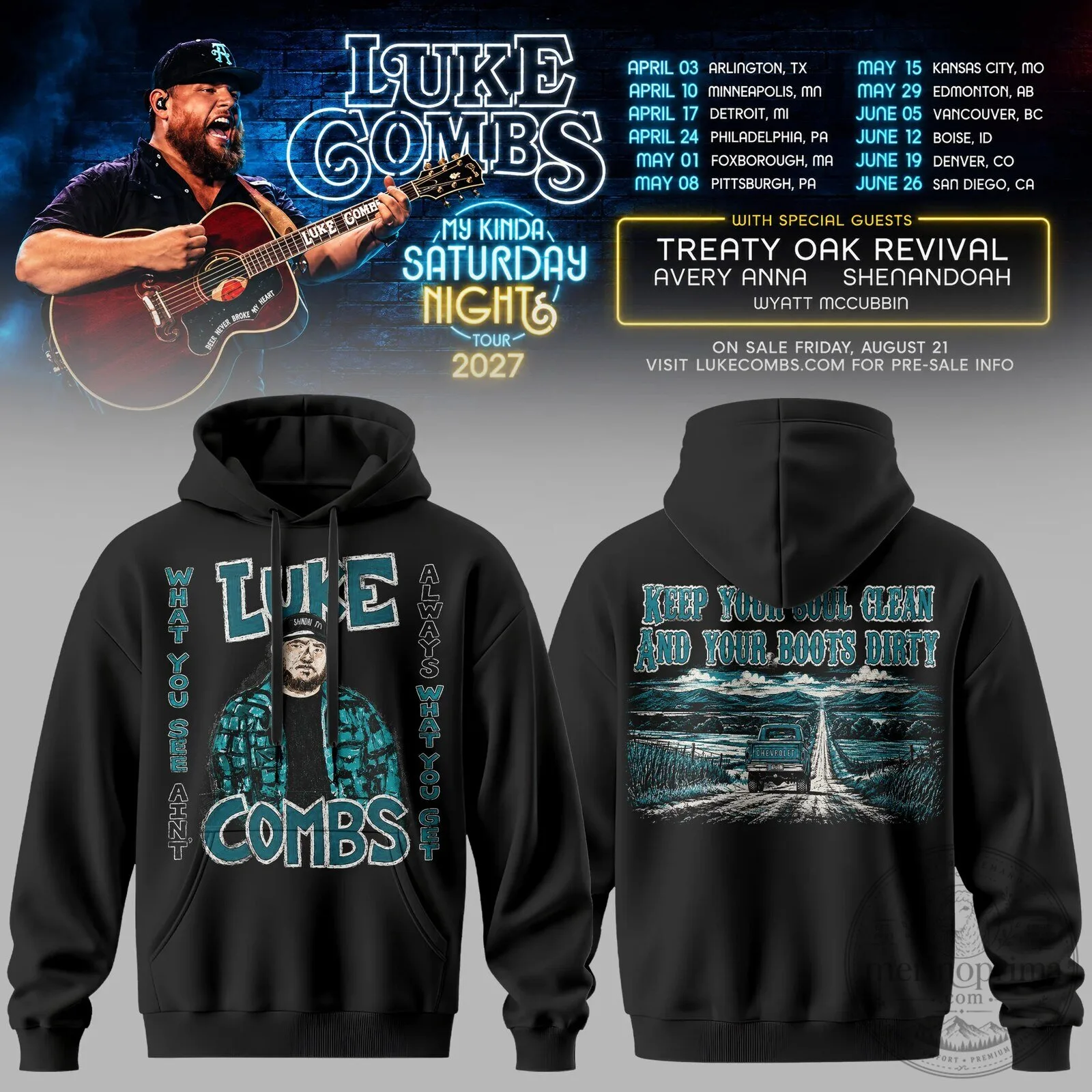 Black Hoodie for Luke Combs' My Kinda Saturday Night Tour 2027 Concert Dates