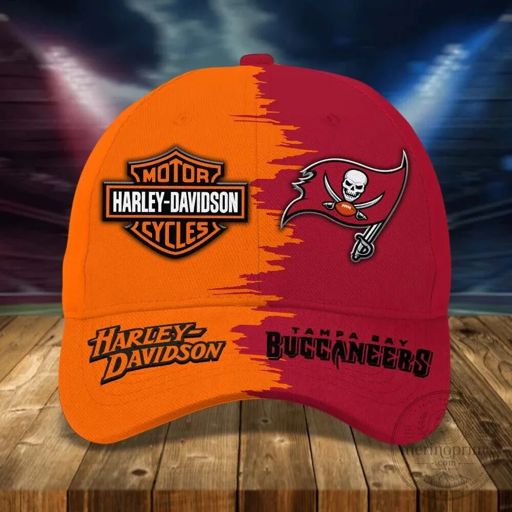 Tampa Bay Buccaneers Harley-Davidson Motorcycle Logo Split Design Cap Hat