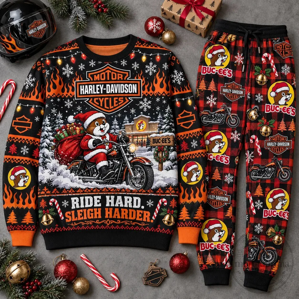 Harley-Davidson Buc-ee's Ride Hard Sleigh Harder Christmas Sweatshirt