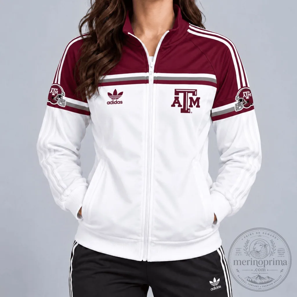 Texas A&M Aggies Adidas Full-Zip Track Jacket with Stripes Texas A&M Aggies Adidas Full-Zip Track Jacket with Stripes