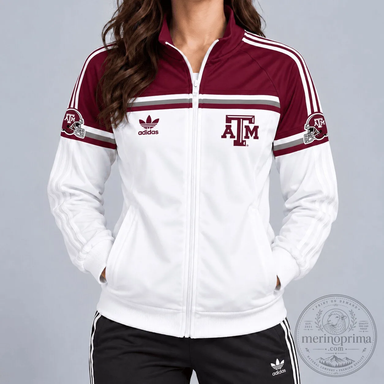 Texas A&M Aggies Adidas Full-Zip Track Jacket with Stripes
